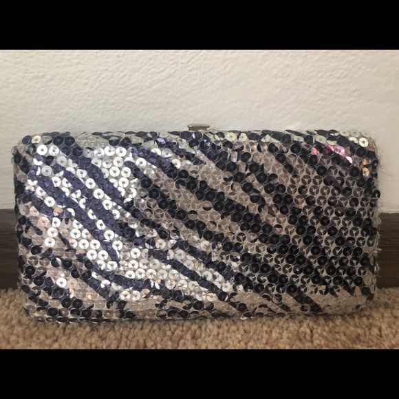 Silver and blue zebra print clutch / wallet - Picture 1 of 5